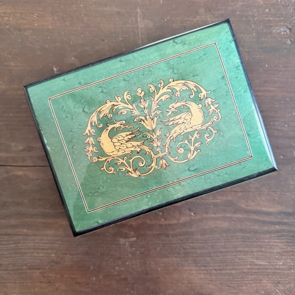 Italian Wooden Musical Jewelery Box Emerald Green